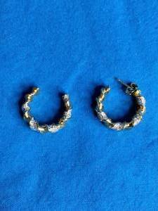 lot 4 image: 14k Yellow Gold Plated Rhodium Brass Diamond Earrings