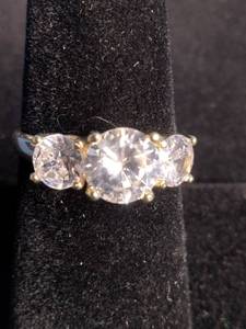 lot 5 image: Tiara 14K Gold Over Sterling Silver CZ 3-Stone Ring - Size 7.25