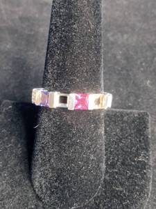 lot 15 image: Sterling Silver 4-Stone Square Simulated Ring - Size 8