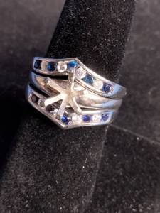 lot 24 image: Rhodium Over Sterling Silver Lab-Created Blue Sapphire 3-Pc. Ring Set - Size 8