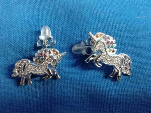 lot 41 image: Tiara Kids Rhodium Over Sterling Silver Multicolor CZ Unicorn earrings