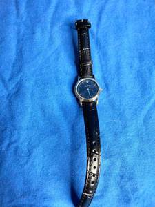 lot 43 image: Womens Two-Tone Personalized Birthstone Black Leather Strap