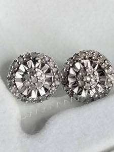 lot 42 image: Rhodium Over Sterling Sliver Diamond Earrings