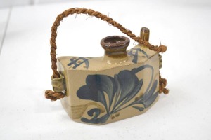 lot 34 image: Japanese Stoneware Canteen with Rope Handle Signed