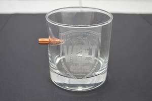 lot 36 image: VCET Ramsey County Bullet Glass Etched Whiskey Tumbler