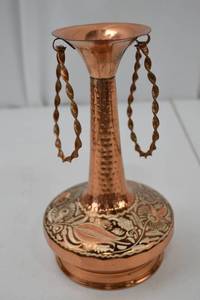 lot 41 image: Turkish Hand-Hammered Copper Vase with Ornate Floral Design