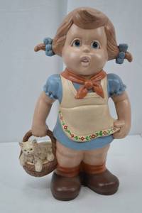 lot 72 image: 1984 Hand-Painted Ceramic Girl Figurine with Basket and Cat