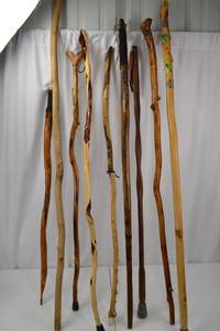 lot 75 image: Lot of 8 Handcrafted Wooden Walking Sticks and Canes