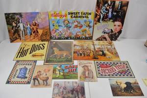 lot 87 image: Assorted Vintage-Style Tin Advertising and Movie Signs