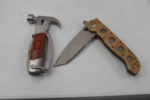 lot 90 image: CRKT folding knife & Sheffield multi-tool hammer