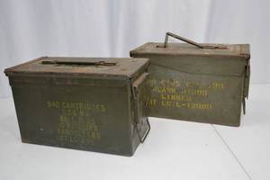 lot 101 image: Lot of 2 Vintage Military Ammo Cans Metal Storage Boxes