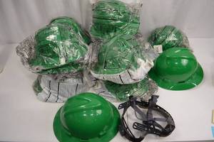 lot 103 image: 13 MSA V-Gard Green Hard Hats with Headgear, New