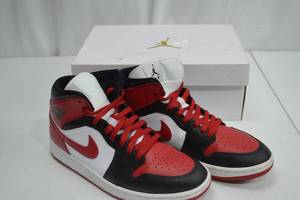 lot 157 image: Nike Air Jordan 1 Mid BlackRedWhite Size 10.5