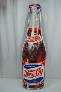 lot 160 image: Vintage Pepsi-Cola Bottle Shaped Metal Advertising Sign - 41 Inches