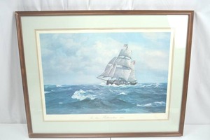 lot 161 image: Framed Maritime Art Print - The Sloop Restauration, Robert Moak 1975, 28x36 in