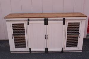 lot 204 image: Farmhouse Style Kitchen Sideboard Buffet with Sliding Doors