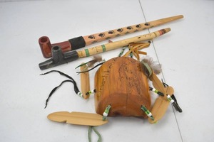 lot 137 image: Native American Style Peace Pipe and Decorative Rattle Lot