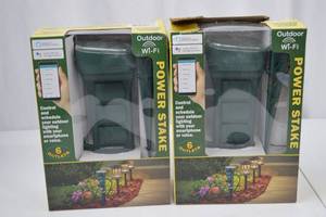 lot 190 image: 2 Outdoor Wi-Fi Power Stake Smart Outlets, 6-Outlet, New in Box