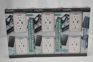 lot 225 image: Charging Essentials In-Wall USB A & C Receptacles, 3 x 2-Packs