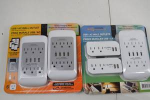 lot 245 image: Charging Essentials USBAC Wall Outlet Surge Protectors (2-Pack) with Travel Set