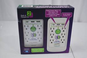 lot 250 image: 2-Pack RapidCharge Surge Protectors with USB AC Ports, 6 Outlets Each