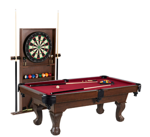 MD Sports 7.5 ft Billiard Pool Table with Cue Rack, Dartboard, and Game Accessories, Burgundy