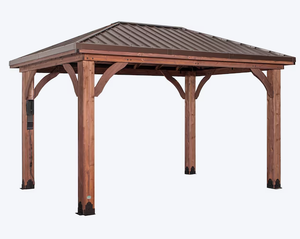 lot 7 image: Backyard Discovery 10-ft x 14-ft Cordova Rectangle Brown Wood Steel Roof Gazebo