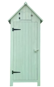 lot 145 image: Hanover Outdoor Vertical Wooden Storage Shed for Tools, Equipment, Garden Supplies, with Shelf and Lock, 8.7 cu. ft.