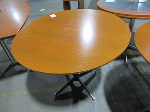 lot 240 image: GEIGER 36 ROUND WOOD TOP TABLES