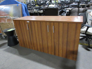 lot 244 image: ECA WOODEN UTILITY CABINET WITH TRASH CADDY