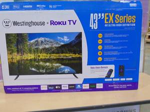 lot 41 image: 43 Inch Westinghouse Edgeless Roku TV - Smart Television, 4K LED UHD wHDR 10, Wi-Fi & Mobile App Connectivity, Flat Screen Compatible wApple HomeKit, Alexa, & Google Assistant