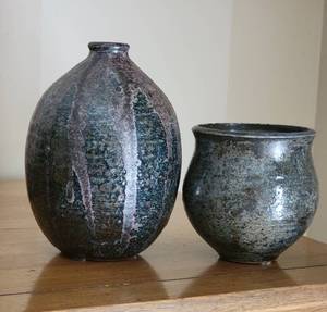 lot 97 image: Vintage Modernist Artist Pottery Bud Vase and Jar