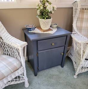 lot 79 image: Gun Metal Blue Side Table with Storage