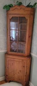 lot 12 image: Farmhouse Chic Pine Corner Display Cabinet