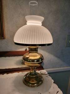 lot 81 image: Milk Glass Shade Electric Brass Table Lamp