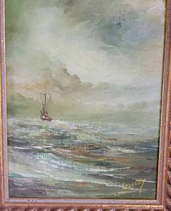 lot 54 image: Vintage Framed Oil Painting Fishing Vessel signed Stanely
