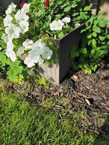 lot 18 image: Resin Basketweave Patio Planter with Greenery, B