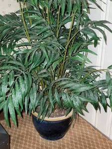 lot 147 image: Cobalt Blue Glazed Planter with Faux Palm Frond