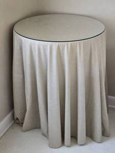 lot 135 image: Glass Top Linen Covered Side Table