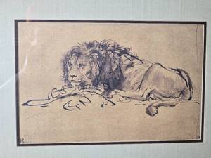 lot 44 image: Classic Dutch Master Fine Art Print - Rembrandt - Young Lion Resting
