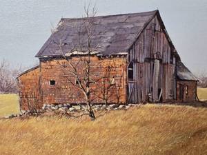 lot 43 image: Original Fine Art Acrylic Painting - Barbara Conley - Concord Barn
