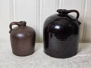 lot 41 image: Rustic Antique Earthenware Jug Pair
