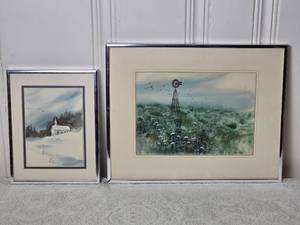 lot 39 image: Dreamlike Fine Art Print Pair - Gerald W. Bernhardt - Lone Weathervane - Peaceful Snow