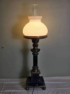 lot 127 image: Fantastic Vintage Converted Oil Lamp with Classic Milk Glass Shade