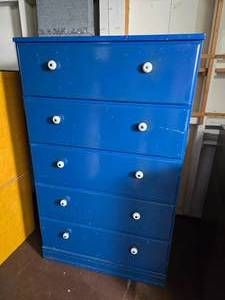 lot 185 image: Rustic Upcycled 5-Drawer Dresser - Cobalt Blue