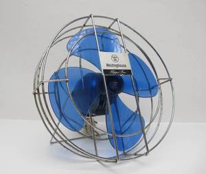 lot 24 image: Very Cool Working Vintage Westinghouse Blue Acrylic & Chrome Fan