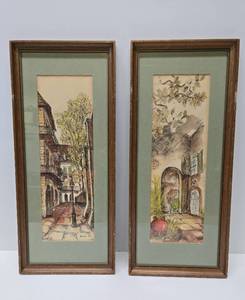 lot 36 image: Pair of Framed Signed Vintage Mid Century Original Watercolor Paintings