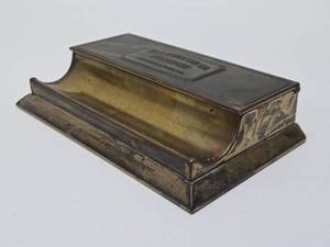 lot 37 image: Very Cool Antique 1920s Brass Desk Small Trinket Box - HS Johnson Company Millwork - Minneapolis