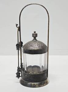 lot 38 image: Ornate Antique Pickle Castor wTongs