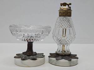 lot 39 image: Vintage 1950s Crystal Table Lighter & Ashtray Set
